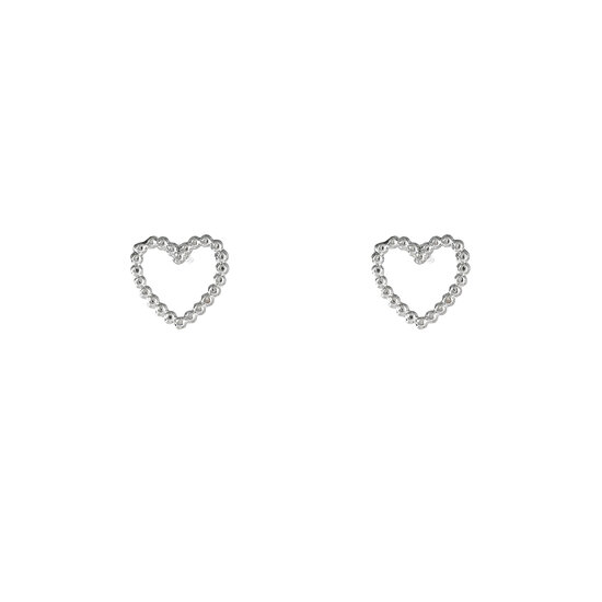 Beaded Heart Studs - Silver