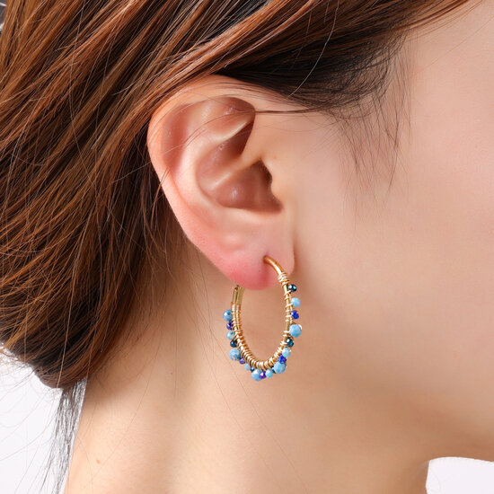 Beaded Glam Hoops - Blue